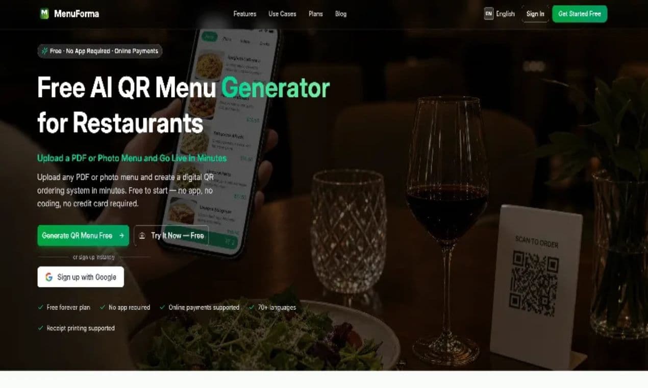 QR Menu Generator product preview for startup listing on Aura++