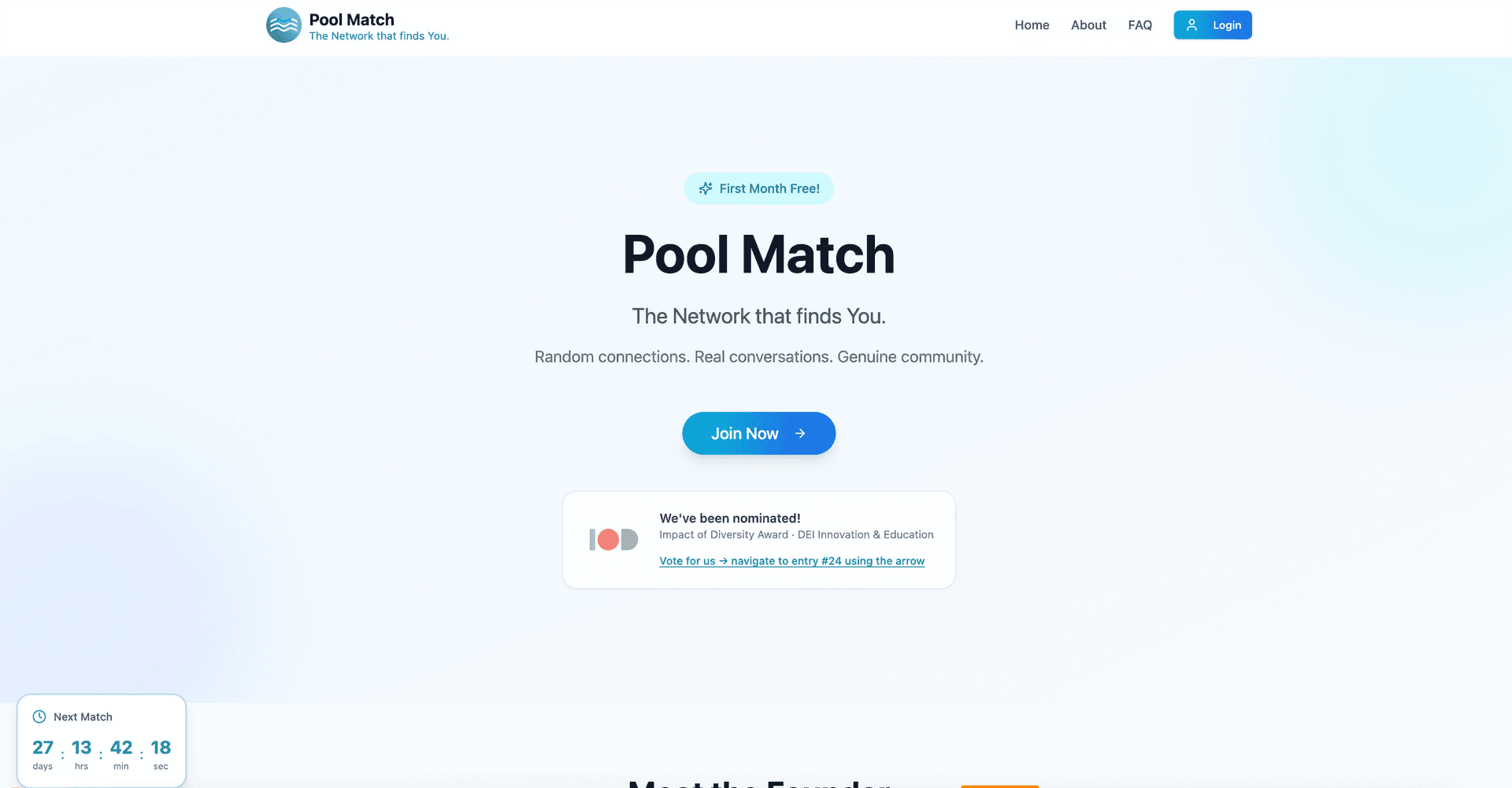 Pool Match: Connecting People Beyond Networks product preview for startup listing on Aura++