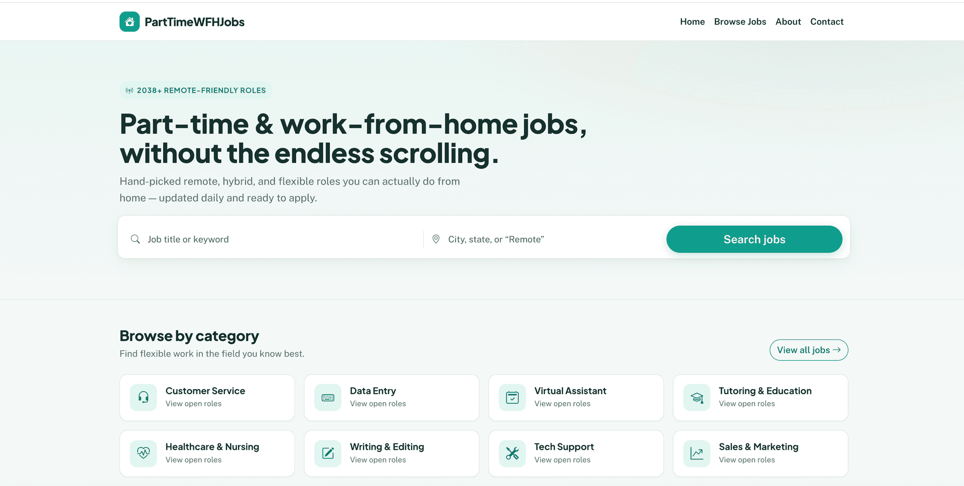 PartTimeWFHJobs product preview for startup listing on Aura++