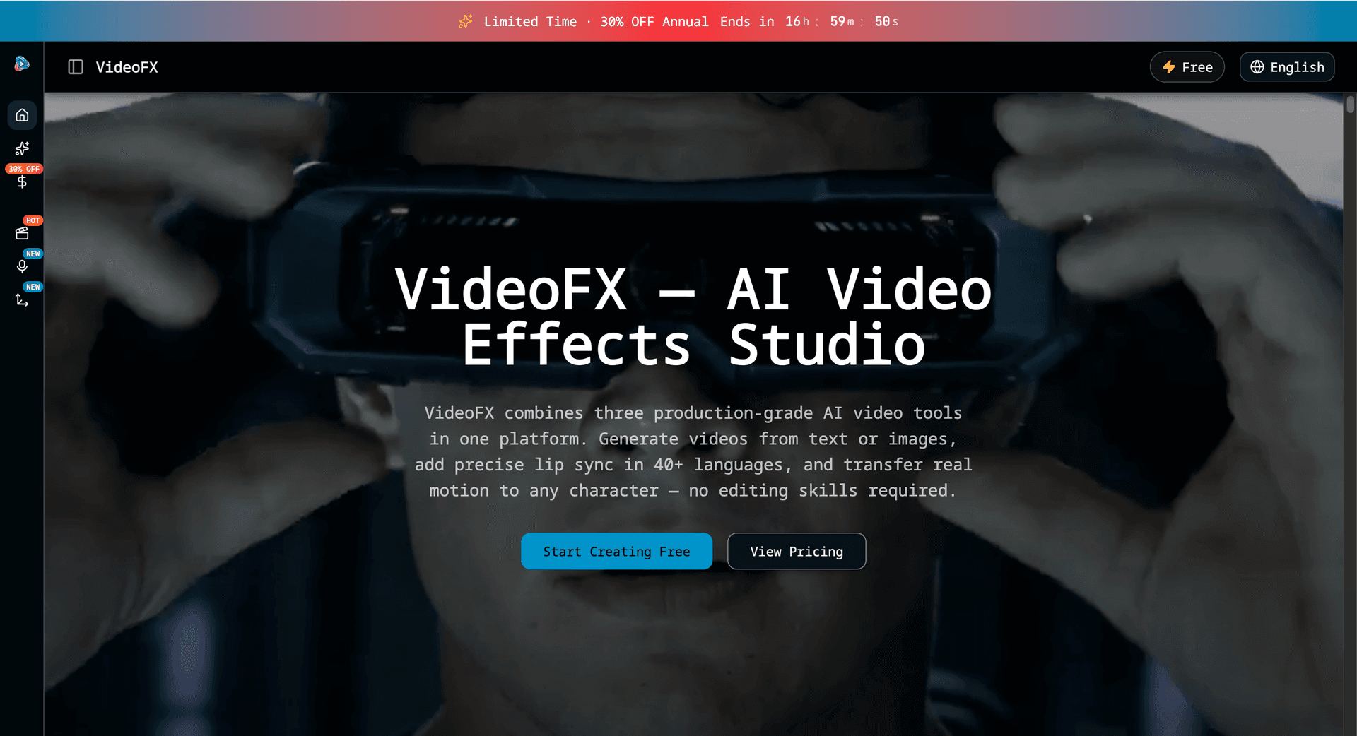 VideoFX Studio product preview for startup listing on Aura++