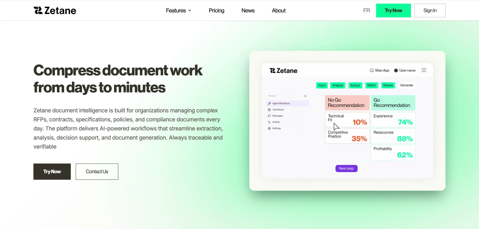 Zetane product preview for startup listing on Aura++