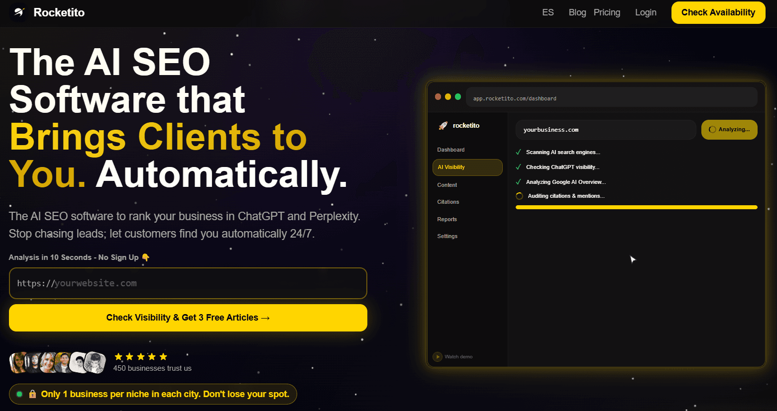Rocketito AI SEO  product preview for startup listing on Aura++