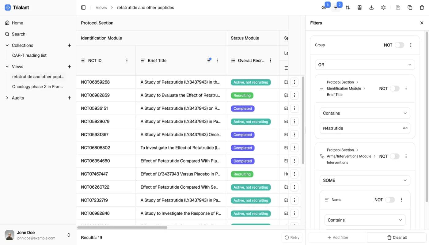 Trialant product preview for startup listing on Aura++