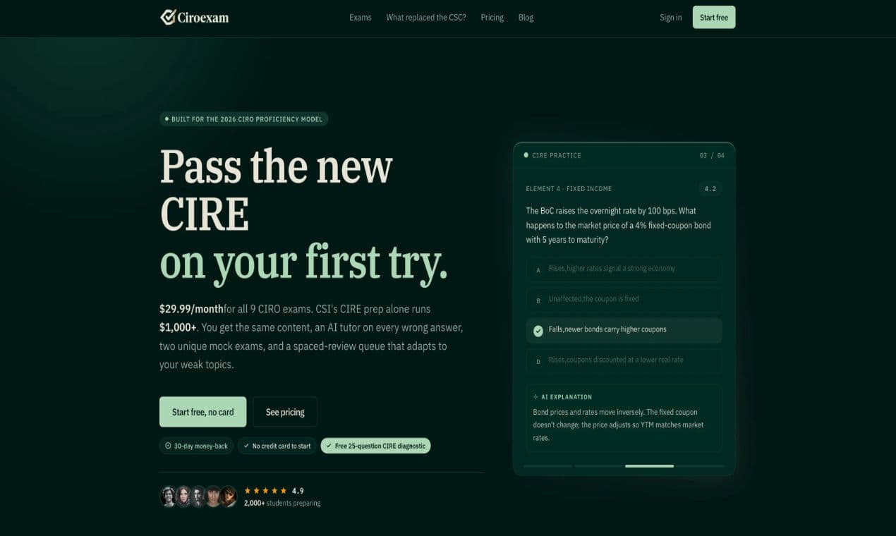 CIRO Exam Prep product preview for startup listing on Aura++