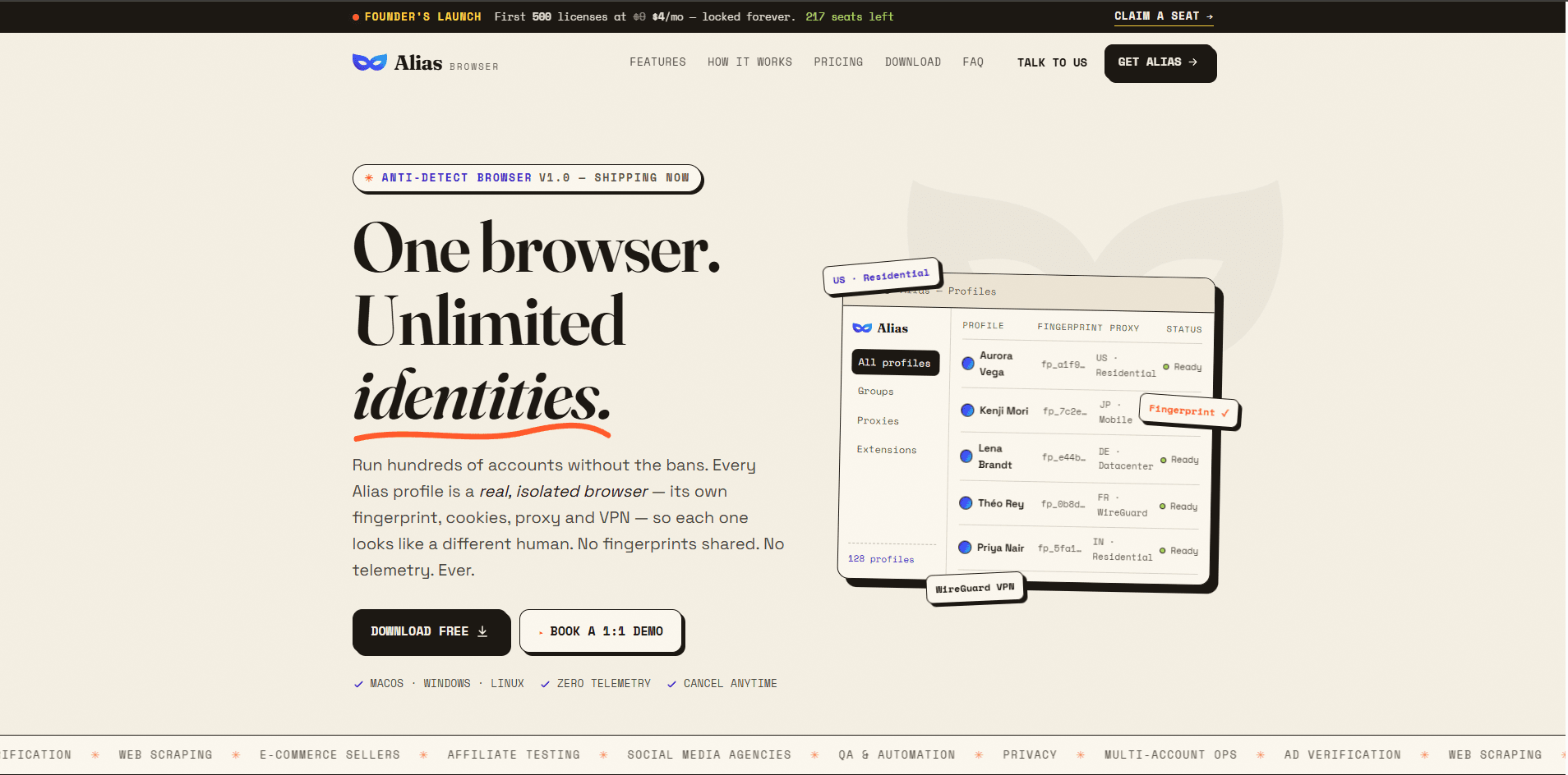 Alias Browser product preview for startup listing on Aura++