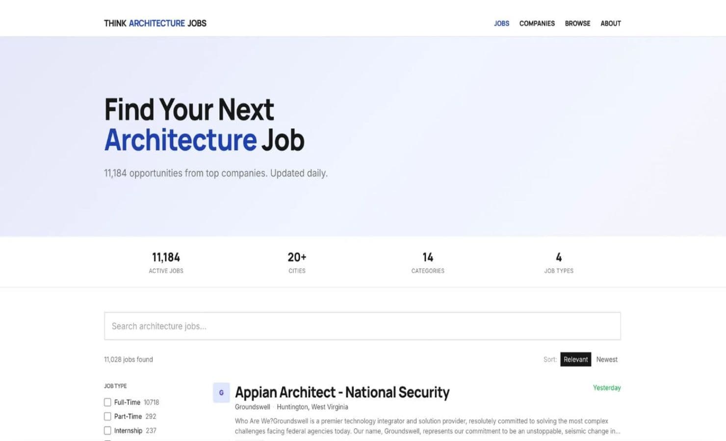 Think Architecture Jobs product preview for startup listing on Aura++