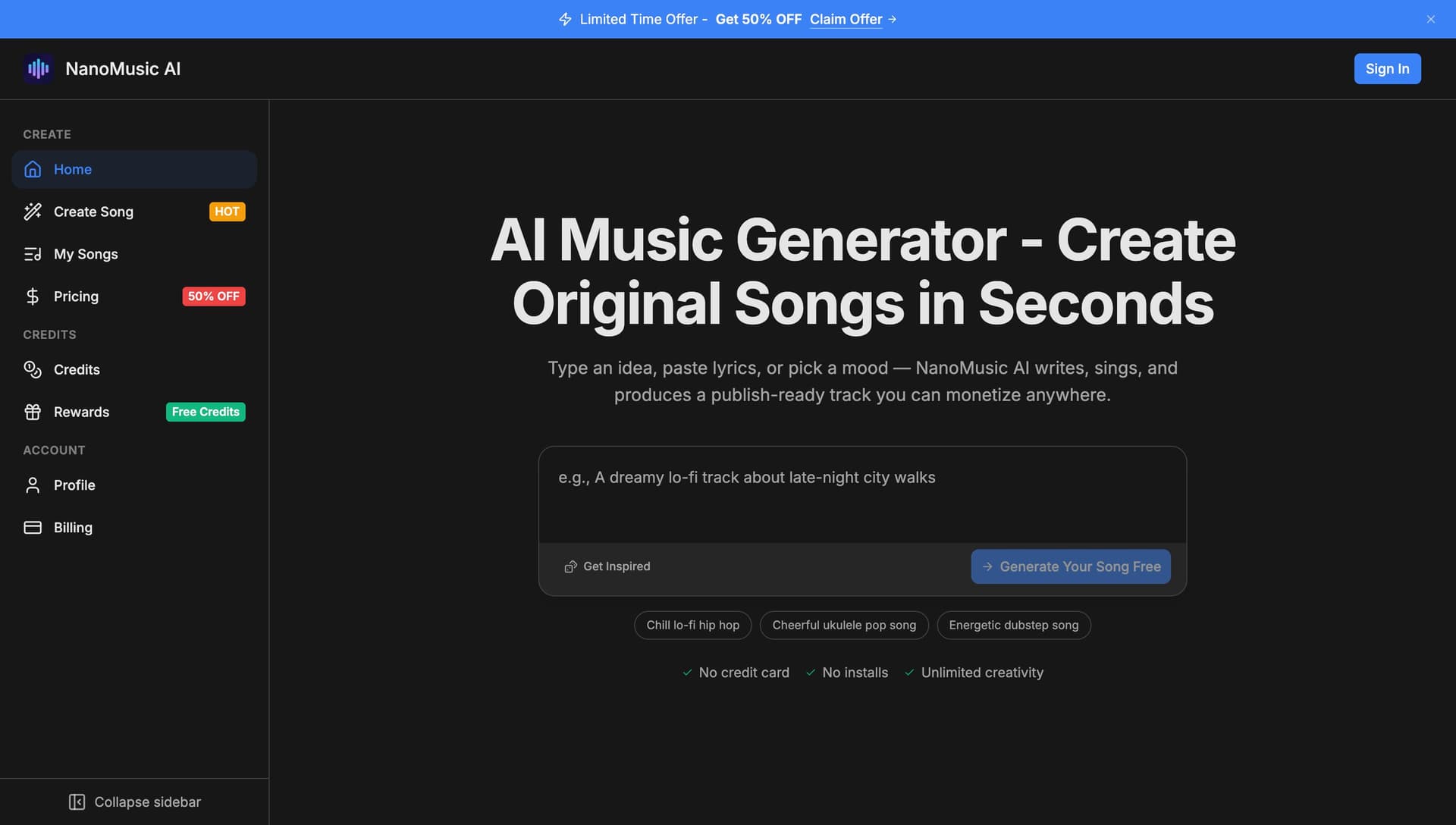 NanoMusic AI product preview for startup listing on Aura++