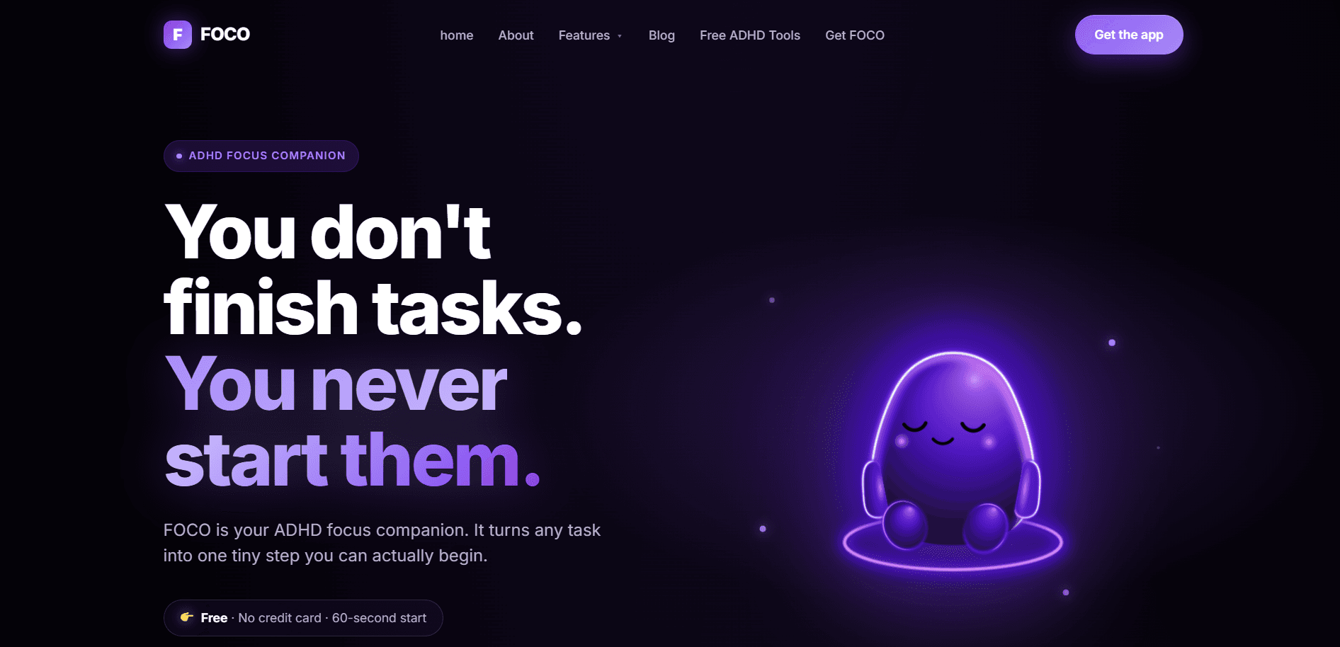 FOCO: ADHD Focus & Task Initiation Tool product preview for startup listing on Aura++