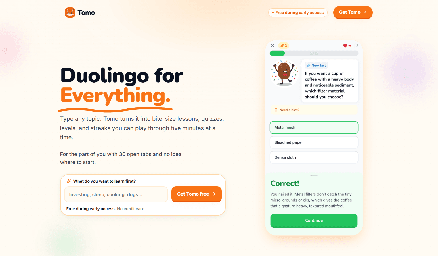 Tomo - Feed your curiosity product preview for startup listing on Aura++