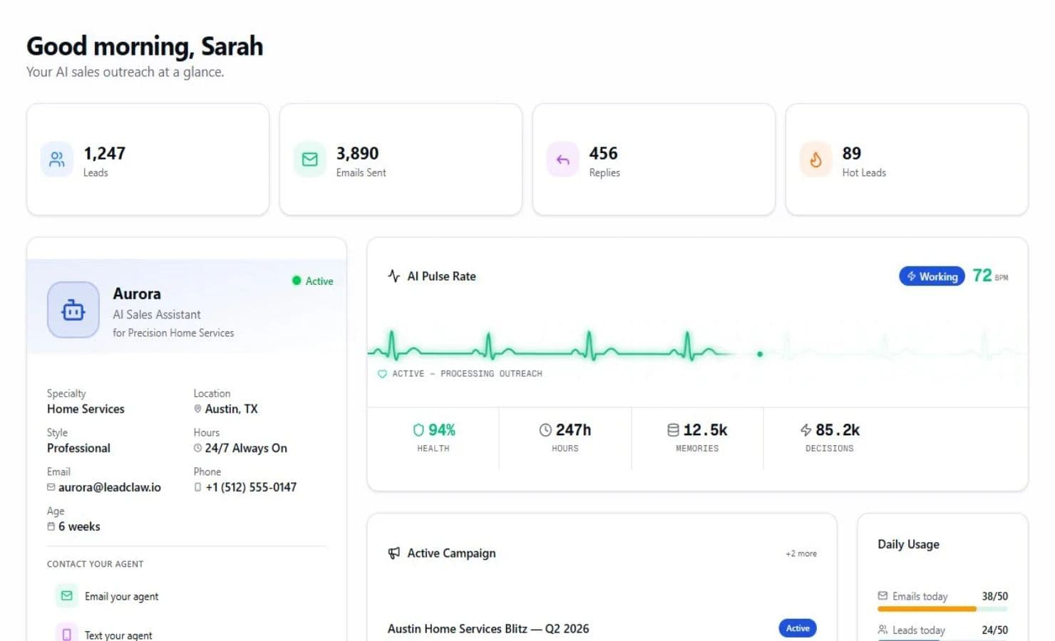 LeadClaw product preview for startup listing on Aura++